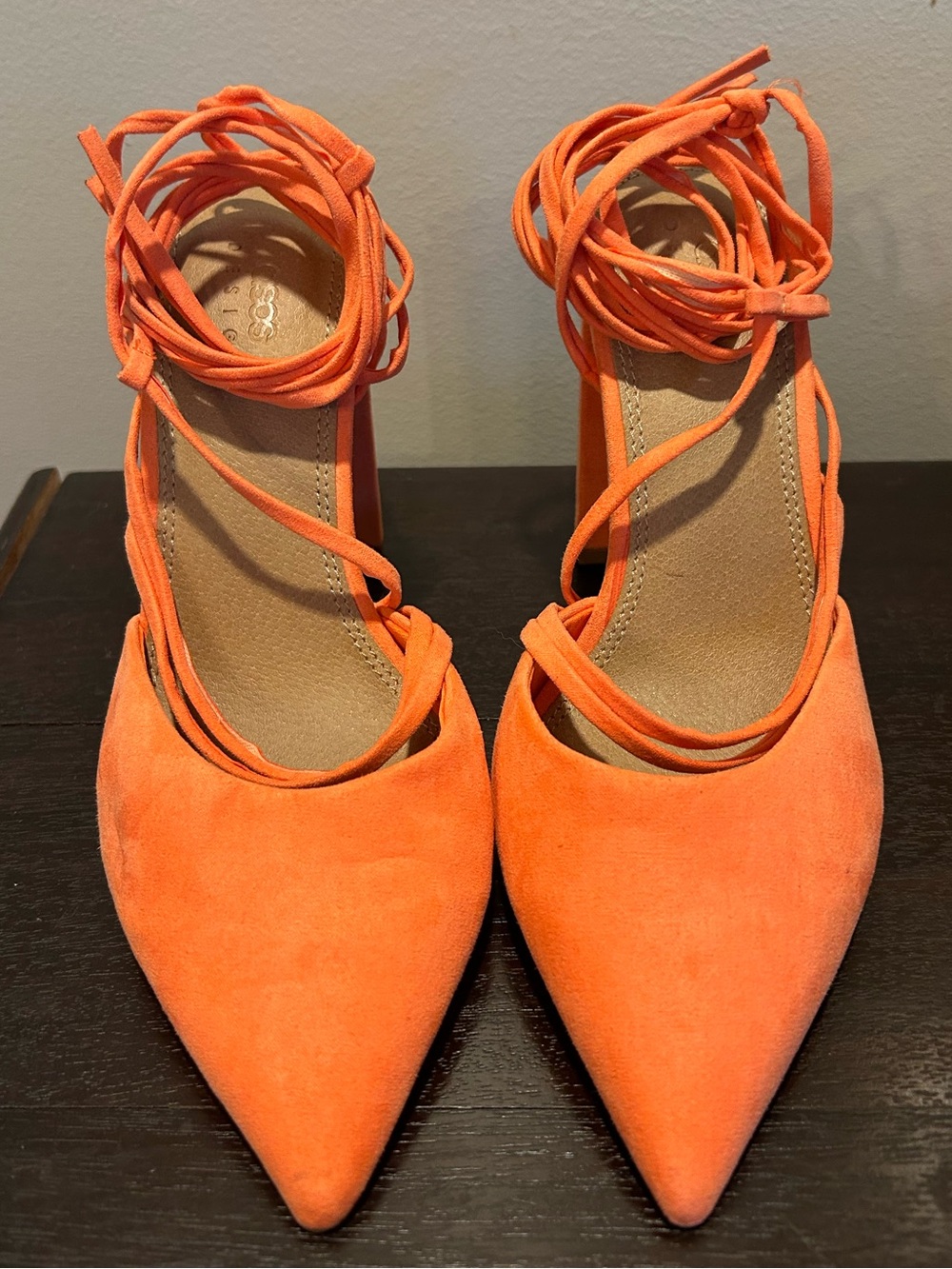 Women's Pointed Toe Lace-Up Heels in Orange